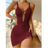 imageSHENHE Womens Ribbed Deep V Neck Floral Print Lace Trim Sexy Nightgown Chemise Slip DressBurgundy