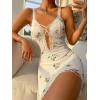 imageSHENHE Womens Ribbed Deep V Neck Floral Print Lace Trim Sexy Nightgown Chemise Slip DressGreen