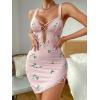 imageSHENHE Womens Ribbed Deep V Neck Floral Print Lace Trim Sexy Nightgown Chemise Slip DressGreen Pink