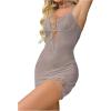 imageSHENHE Womens Ribbed Deep V Neck Floral Print Lace Trim Sexy Nightgown Chemise Slip DressGrey Solid