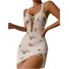 imageSHENHE Womens Ribbed Deep V Neck Floral Print Lace Trim Sexy Nightgown Chemise Slip DressPink