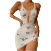 imageSHENHE Womens Ribbed Deep V Neck Floral Print Lace Trim Sexy Nightgown Chemise Slip DressPink