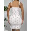 imageSHENHE Womens Ribbed Deep V Neck Floral Print Lace Trim Sexy Nightgown Chemise Slip DressPink Cherry