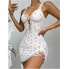 imageSHENHE Womens Ribbed Deep V Neck Floral Print Lace Trim Sexy Nightgown Chemise Slip DressPink Cherry
