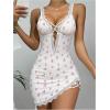 imageSHENHE Womens Ribbed Deep V Neck Floral Print Lace Trim Sexy Nightgown Chemise Slip DressPink Cherry