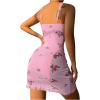 imageSHENHE Womens Ribbed Deep V Neck Floral Print Lace Trim Sexy Nightgown Chemise Slip DressPink Flower