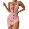imageSHENHE Womens Ribbed Deep V Neck Floral Print Lace Trim Sexy Nightgown Chemise Slip DressPink Flower