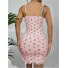 imageSHENHE Womens Ribbed Deep V Neck Floral Print Lace Trim Sexy Nightgown Chemise Slip DressPink Red Cherry
