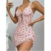 imageSHENHE Womens Ribbed Deep V Neck Floral Print Lace Trim Sexy Nightgown Chemise Slip DressPink Red Cherry