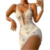 imageSHENHE Womens Ribbed Deep V Neck Floral Print Lace Trim Sexy Nightgown Chemise Slip DressWhite