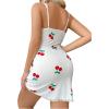 imageSHENHE Womens Ribbed Deep V Neck Floral Print Lace Trim Sexy Nightgown Chemise Slip DressWhite Cherry Print