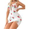 imageSHENHE Womens Ribbed Deep V Neck Floral Print Lace Trim Sexy Nightgown Chemise Slip DressWhite Cherry Print