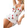 imageSHENHE Womens Ribbed Deep V Neck Floral Print Lace Trim Sexy Nightgown Chemise Slip DressWhite Cherry Print