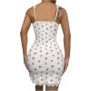 imageSHENHE Womens Ribbed Deep V Neck Floral Print Lace Trim Sexy Nightgown Chemise Slip DressWhite Red Cherry