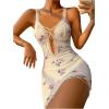 imageSHENHE Womens Ribbed Deep V Neck Floral Print Lace Trim Sexy Nightgown Chemise Slip DressWhite a