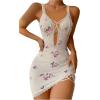 imageSHENHE Womens Ribbed Deep V Neck Floral Print Lace Trim Sexy Nightgown Chemise Slip DressWhite a