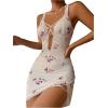 imageSHENHE Womens Ribbed Deep V Neck Floral Print Lace Trim Sexy Nightgown Chemise Slip DressWhite a