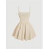 imageSHENHE Womens Ruched Corset Dress Spaghetti Strap Fit and Flare Flowy Skater Mini Cami DressApricot