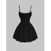 imageSHENHE Womens Ruched Corset Dress Spaghetti Strap Fit and Flare Flowy Skater Mini Cami DressBlack