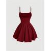 imageSHENHE Womens Ruched Corset Dress Spaghetti Strap Fit and Flare Flowy Skater Mini Cami DressBurgundy