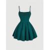 imageSHENHE Womens Ruched Corset Dress Spaghetti Strap Fit and Flare Flowy Skater Mini Cami DressDark Green