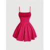 imageSHENHE Womens Ruched Corset Dress Spaghetti Strap Fit and Flare Flowy Skater Mini Cami DressHot Pink