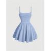 imageSHENHE Womens Ruched Corset Dress Spaghetti Strap Fit and Flare Flowy Skater Mini Cami DressLight Blue