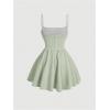 imageSHENHE Womens Ruched Corset Dress Spaghetti Strap Fit and Flare Flowy Skater Mini Cami DressMint Green