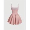 imageSHENHE Womens Ruched Corset Dress Spaghetti Strap Fit and Flare Flowy Skater Mini Cami DressPink