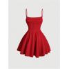 imageSHENHE Womens Ruched Corset Dress Spaghetti Strap Fit and Flare Flowy Skater Mini Cami DressRed