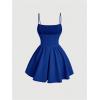 imageSHENHE Womens Ruched Corset Dress Spaghetti Strap Fit and Flare Flowy Skater Mini Cami DressRoyal Blue