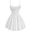 imageSHENHE Womens Ruched Corset Dress Spaghetti Strap Fit and Flare Flowy Skater Mini Cami DressWhite