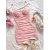 imageSHENHE Womens Sexy Bustier Dress Ruched Bodycon Spaghetti Strap Party Night Mini DressFloral Light Pink