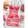 imageSHENHE Womens Sexy Bustier Dress Ruched Bodycon Spaghetti Strap Party Night Mini DressTie Dye Pink