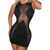 imageSHENHE Womens Sexy Contrast Sheer Mesh Sleeveless Bodycon Mini Dress Party Club DressBlack