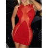 imageSHENHE Womens Sexy Contrast Sheer Mesh Sleeveless Bodycon Mini Dress Party Club DressRed