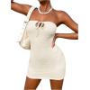 imageSHENHE Womens Strapless Tie Front Cut Out Backless Tube Dress Bodycon Mini DressBeige