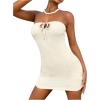 imageSHENHE Womens Strapless Tie Front Cut Out Backless Tube Dress Bodycon Mini DressBeige