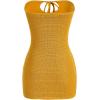 imageSHENHE Womens Strapless Tie Front Cut Out Backless Tube Dress Bodycon Mini DressMustard Yellow