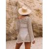 imageSHENHE Womens Swimsuit Coverup Crochet Hollow Out Bathing Suit Cover Ups Long Sleeve Split Hem Beach SwimwearApricot