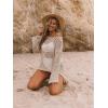 imageSHENHE Womens Swimsuit Coverup Crochet Hollow Out Bathing Suit Cover Ups Long Sleeve Split Hem Beach SwimwearApricot