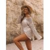 imageSHENHE Womens Swimsuit Coverup Crochet Hollow Out Bathing Suit Cover Ups Long Sleeve Split Hem Beach SwimwearApricot