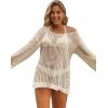 imageSHENHE Womens Swimsuit Coverup Crochet Hollow Out Bathing Suit Cover Ups Long Sleeve Split Hem Beach SwimwearBright Apricot