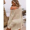 imageSHENHE Womens Swimsuit Coverup Crochet Hollow Out Bathing Suit Cover Ups Long Sleeve Split Hem Beach SwimwearBright Apricot