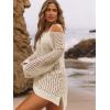 imageSHENHE Womens Swimsuit Coverup Crochet Hollow Out Bathing Suit Cover Ups Long Sleeve Split Hem Beach SwimwearBright Apricot