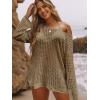 imageSHENHE Womens Swimsuit Coverup Crochet Hollow Out Bathing Suit Cover Ups Long Sleeve Split Hem Beach SwimwearCamel