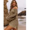 imageSHENHE Womens Swimsuit Coverup Crochet Hollow Out Bathing Suit Cover Ups Long Sleeve Split Hem Beach SwimwearCamel
