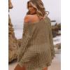 imageSHENHE Womens Swimsuit Coverup Crochet Hollow Out Bathing Suit Cover Ups Long Sleeve Split Hem Beach SwimwearCamel