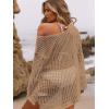 imageSHENHE Womens Swimsuit Coverup Crochet Hollow Out Bathing Suit Cover Ups Long Sleeve Split Hem Beach SwimwearSolid Khaki