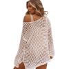 imageSHENHE Womens Swimsuit Coverup Crochet Hollow Out Bathing Suit Cover Ups Long Sleeve Split Hem Beach SwimwearWhite